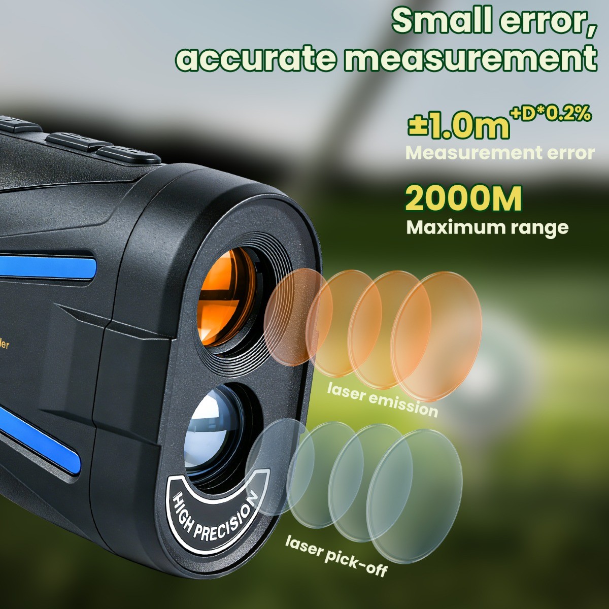 2187 Yard Golf Rangefinder, 6x Magnification, High-Precision Slope Mode Scanning
