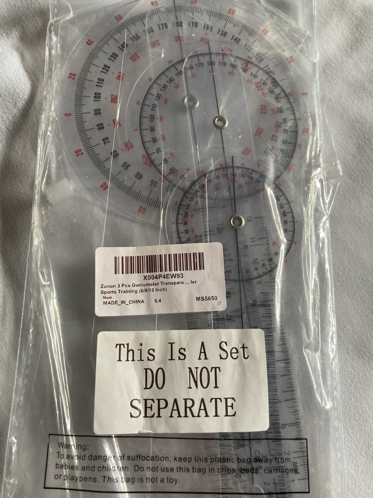 Zonon Medical PROTRACTOR GONIOMETER  3 Piece SET New Sports Training