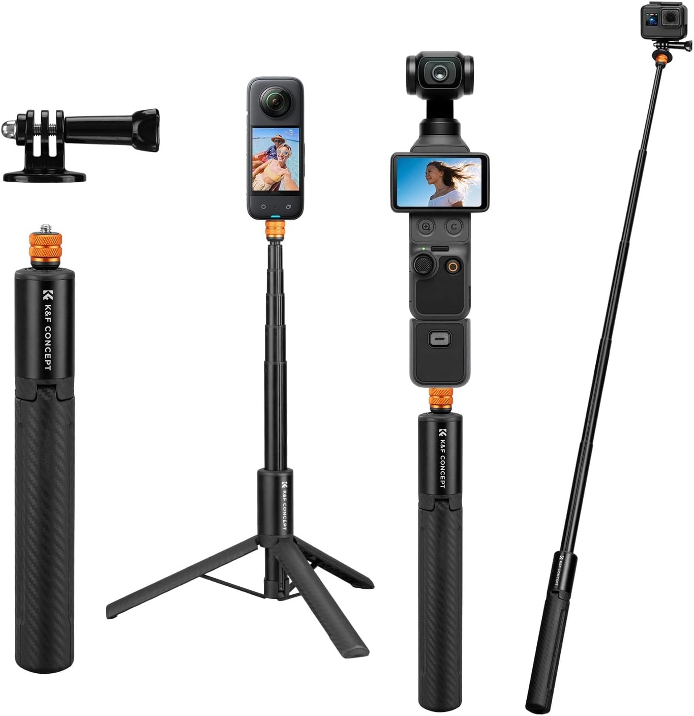 K&F CONCEPT 47" Invisible Selfie Stick Extension Long Pole fr Insta360 GoPro DJI