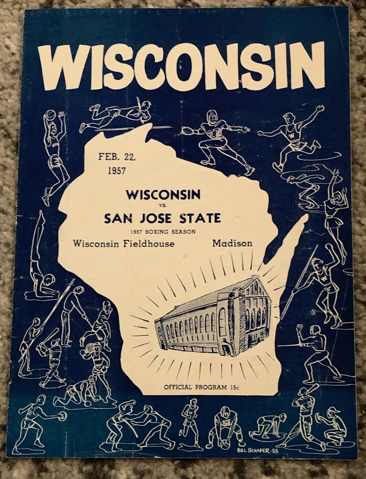 Vintage 1957 Boxing Program Wisconsin San Jose State College Athletic February