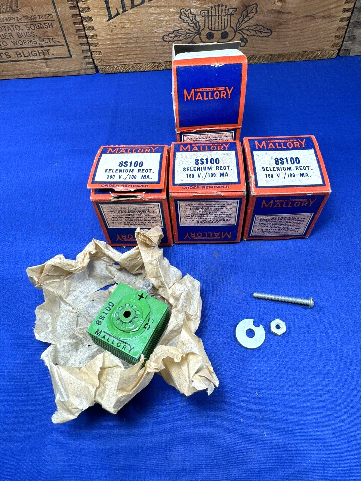 4 Vintage NOS Mallory 8S100 Selenium Rectifiers w/ Original Boxes, Clean Unused
