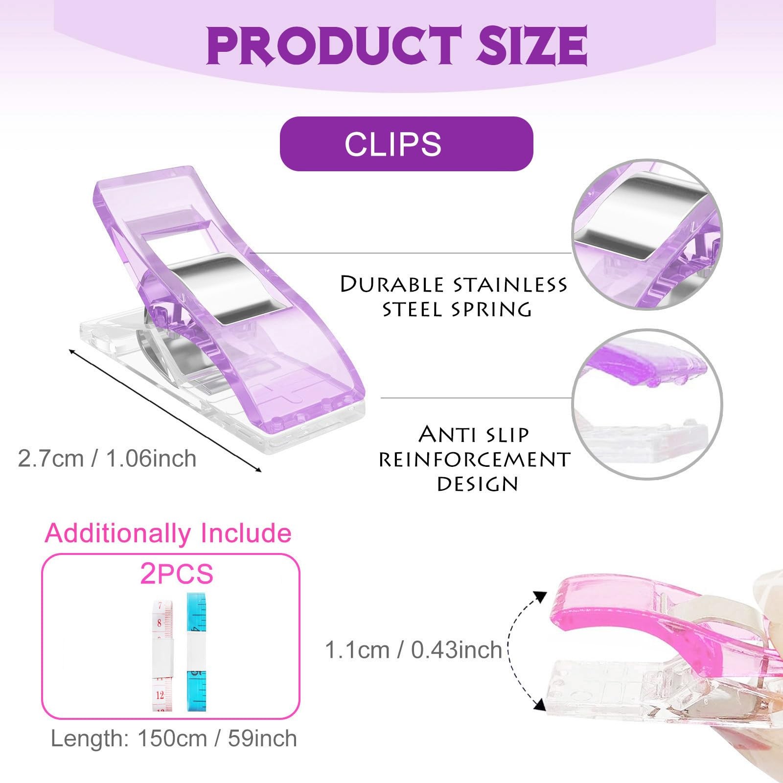 Premium Plastic Clips, Multipurpose Sewing Clips Quilting Colorful