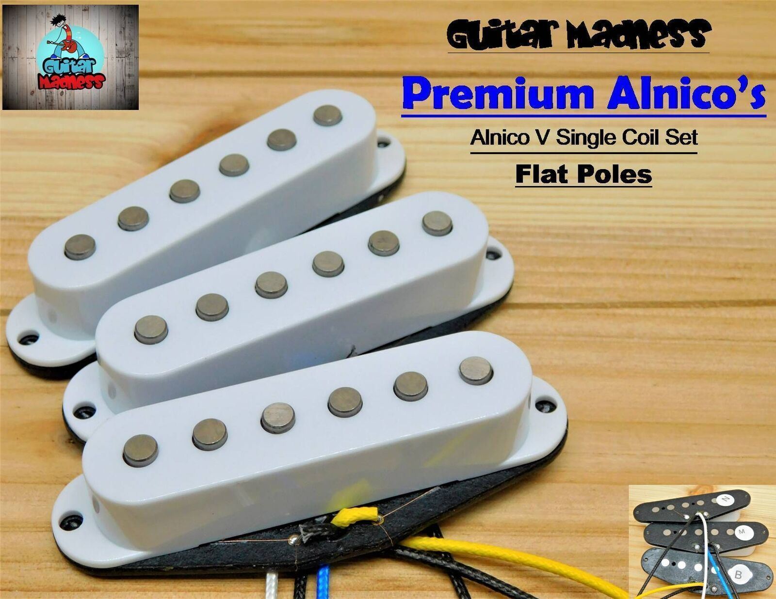 G.M. Premium Alnicos A5 Flat Poles  Strat Stratocaster® Single Coil Set White