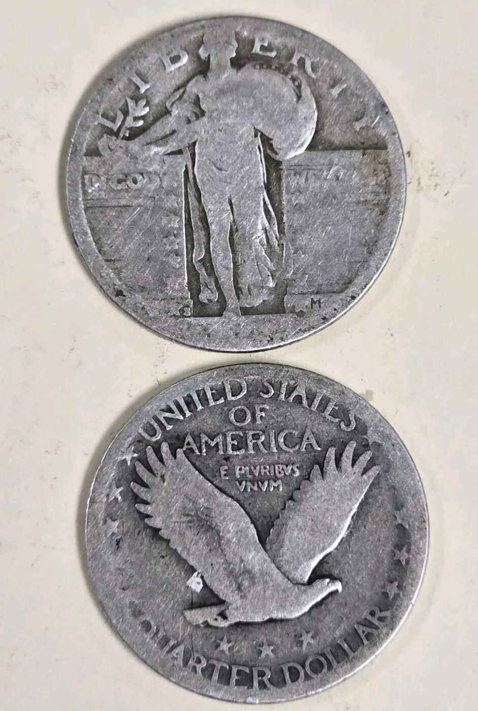 145SN2 PAIR OF STANDING LIBERTY QUARTERS NO DATE SAN FRANCISCO 25c COIN 96+ YZO