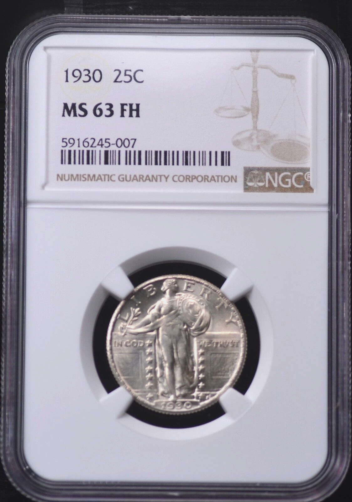 1930 STANDING LIBERTY QUARTER NGC MS 63 FULL HEAD FLASHY WHITE WITH THE BAREST