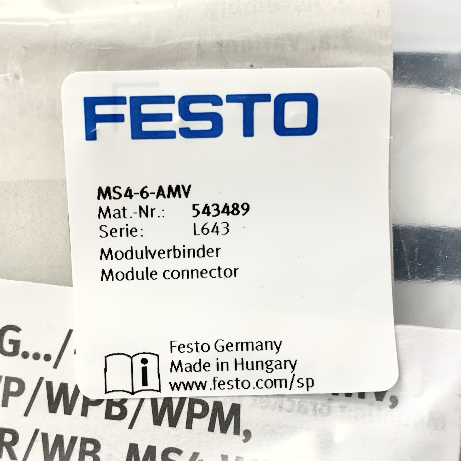 Festo MS4-6-AMV Module Connector Pneumatic Valve Manifold Adapter Porting Block