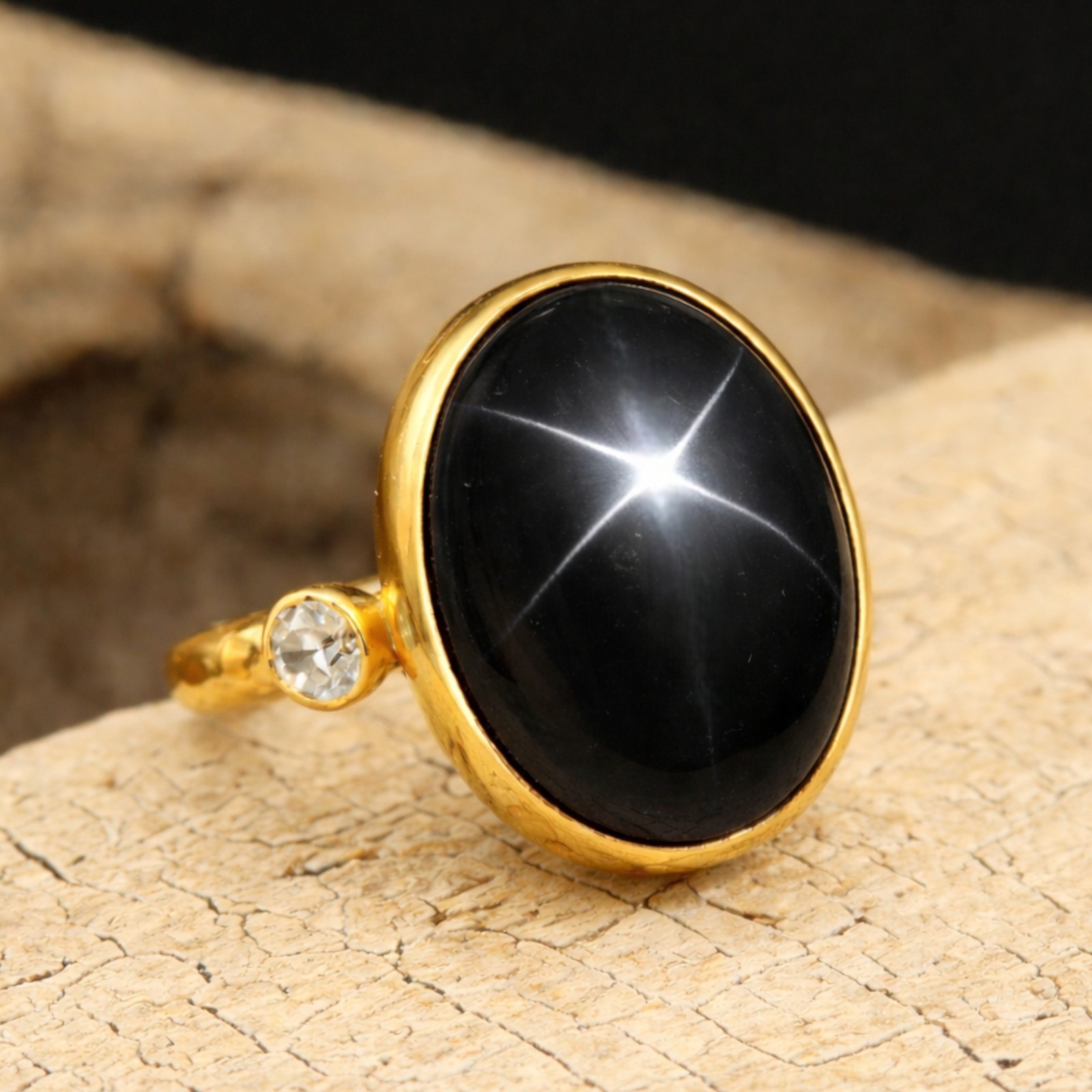 Black Star Sapphire Ring Oval Shape Gemstone 925 Sterling Silver Handmade Ring
