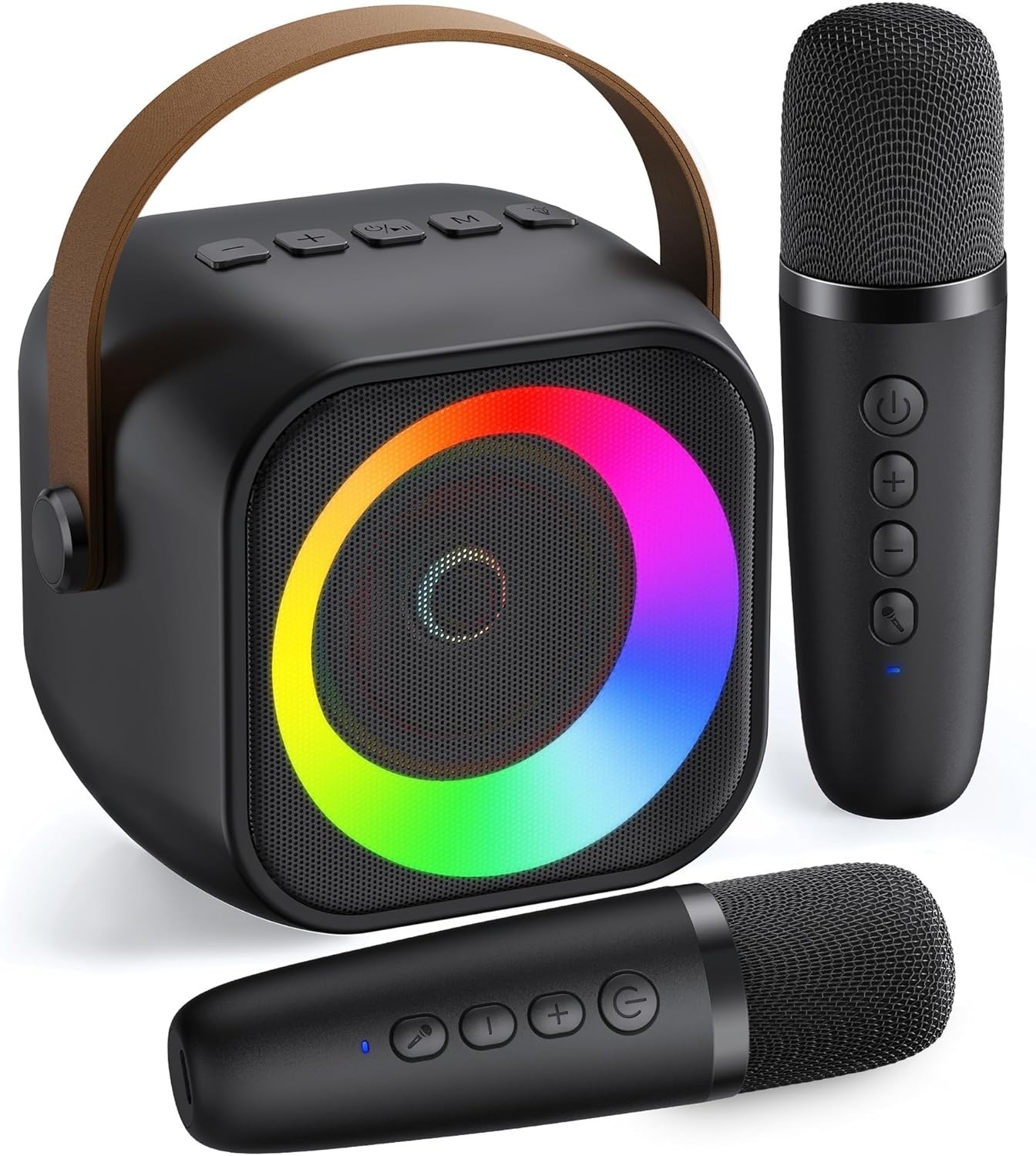 Mini Karaoke Machine, Portable Bluetooth Karaoke Speaker with 2 Wireless Micr...