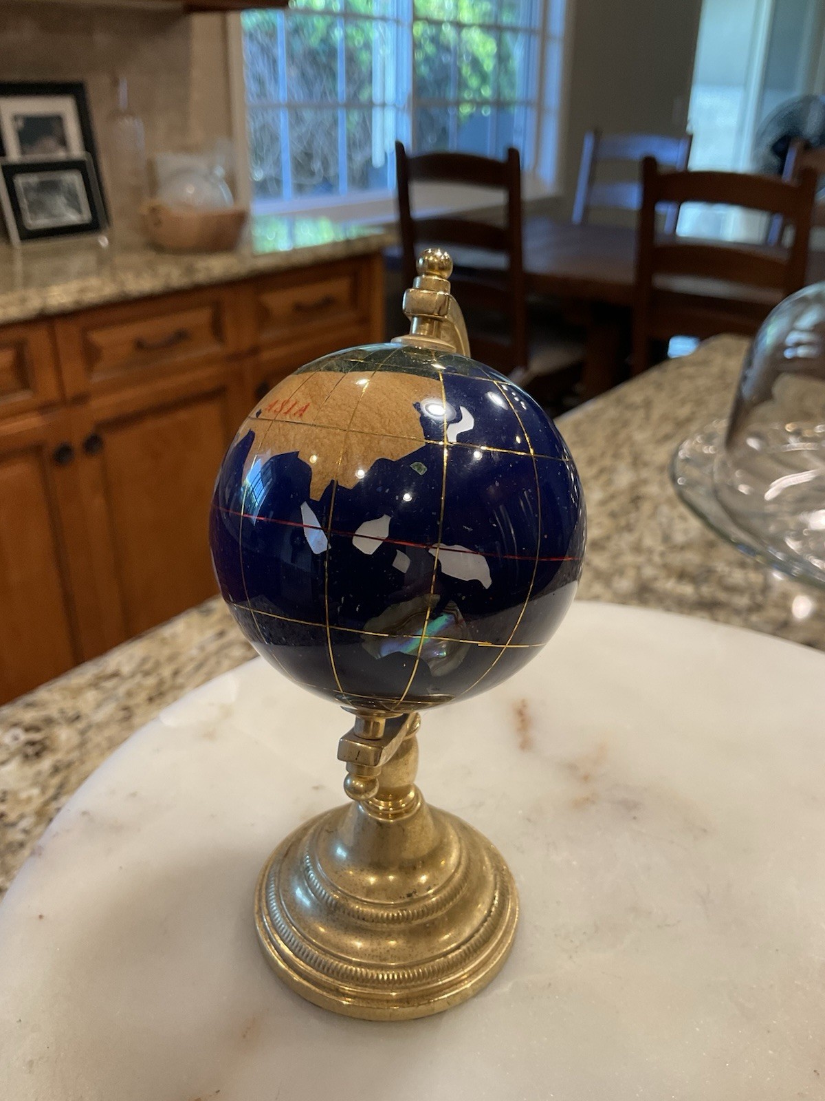 Lapis Lazuli Gemstone Mini Globe Brass Stand