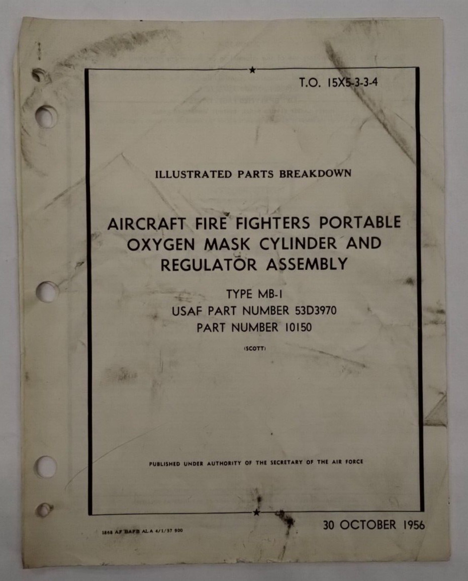 Scott Aircraft Fire Fighters Portable Oxygen Mask Cylinder Type MB-1 Parts-Orig.