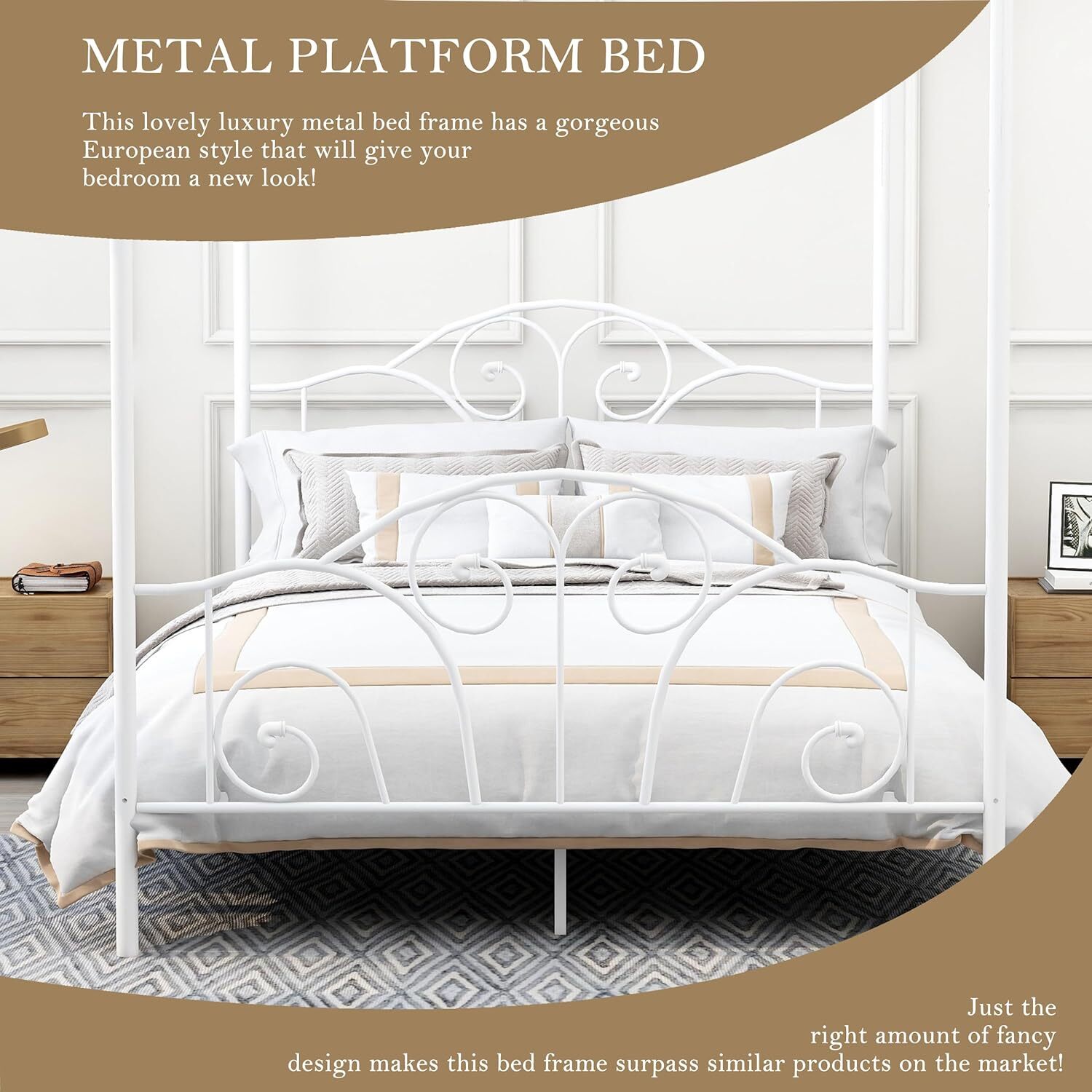 Industrial Metal Platform Canopy Bed Frame Full size with Easy Assembly