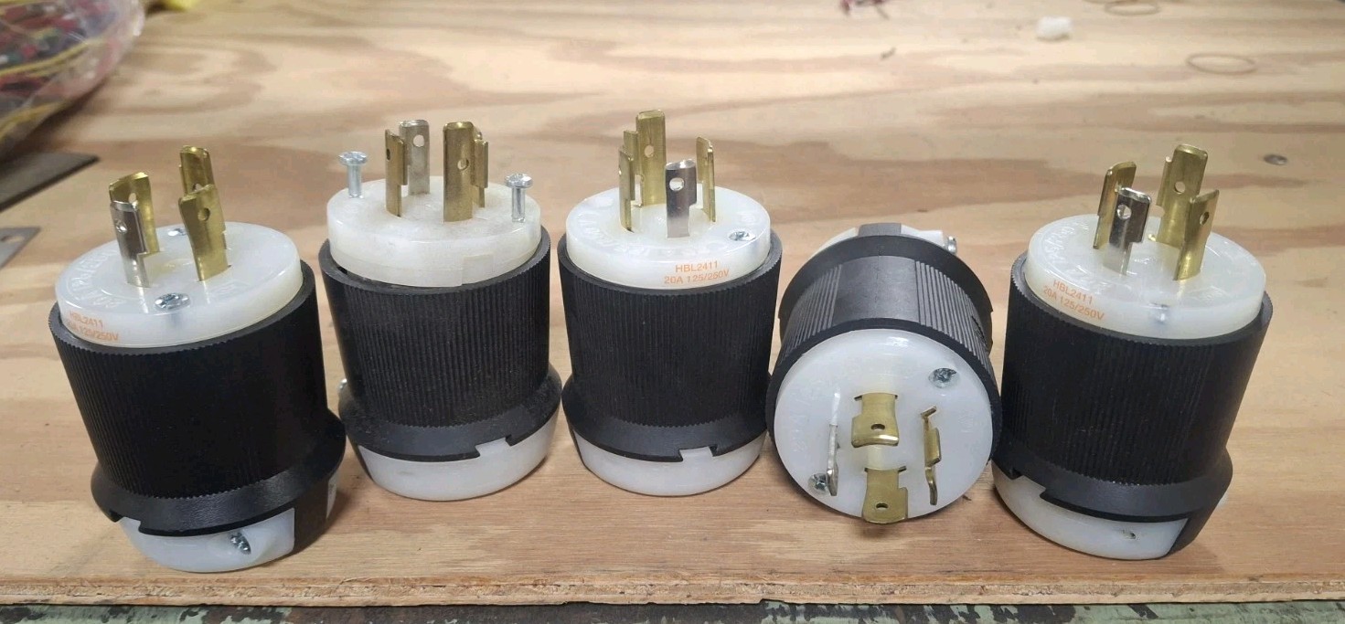LOT OF 5 HUBBELL 2411  20AMP  125/250V MALE TWIST LOCK PLUGS