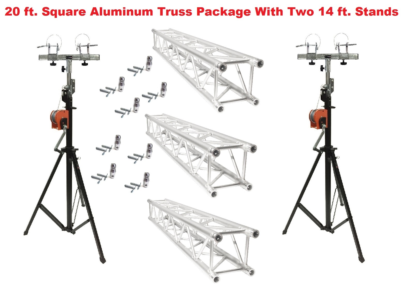 Two 14' Crank Up Stands With Three 6.56' Square Aluminum Truss Segments Package