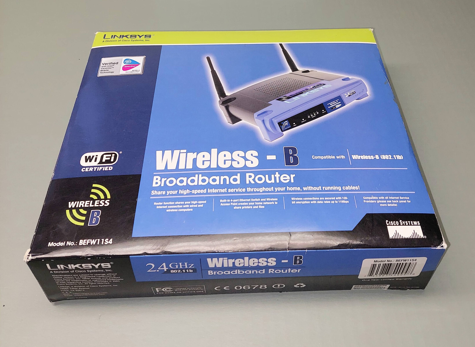 Linksys Wireless Broadband Router 2.4 GHZ Model BEWW11S4 Pre-Owned With Box
