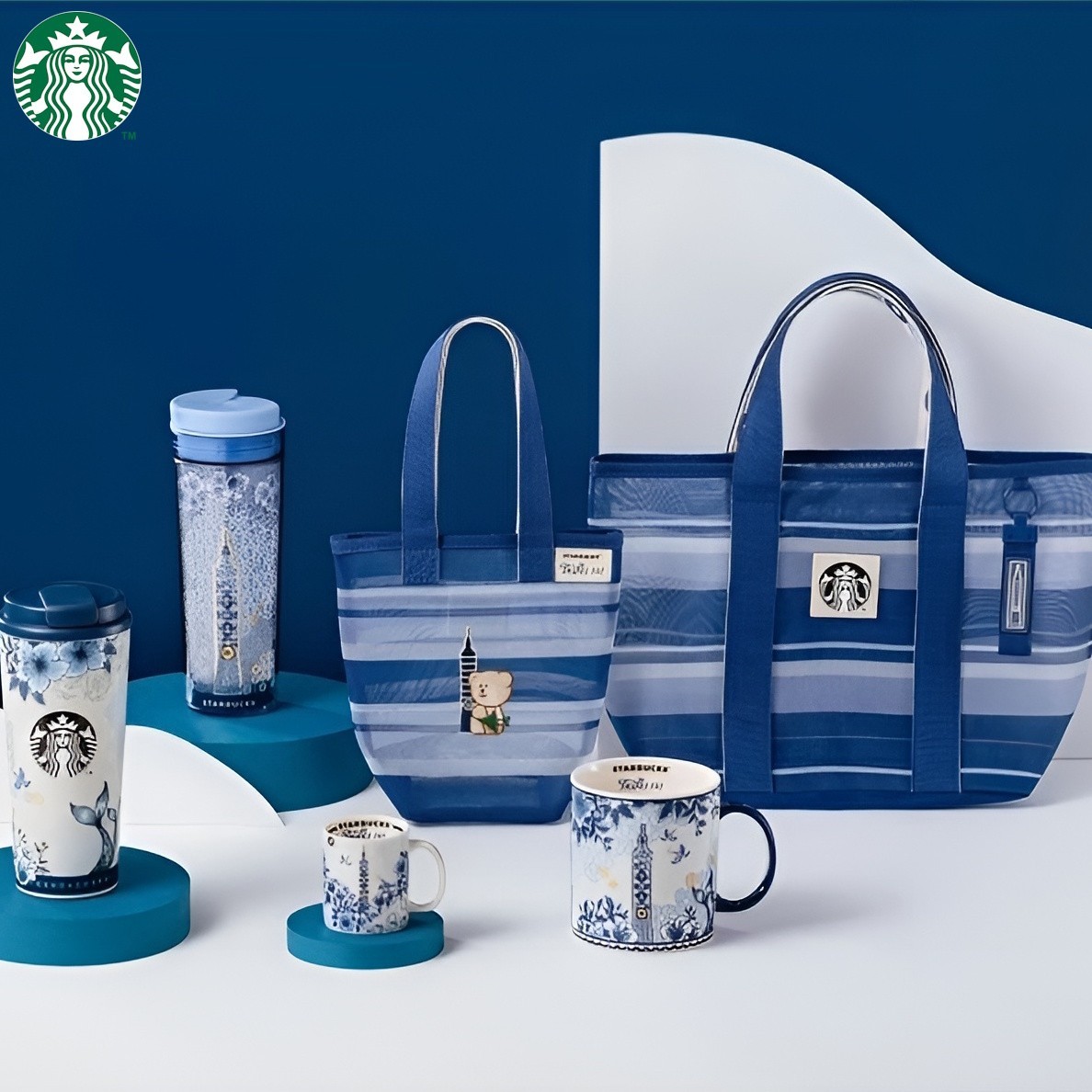 STARBUCKS Taiwan Blue Splendor 101 Tumbler Bottle Mug Tote Bottle Case JAPAN NEW