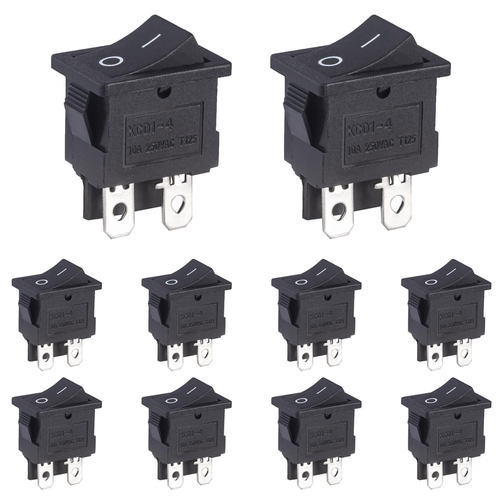 Mini Rocker Switch On Off 4 Pin 2 Position 10A 250V Black KCD1 SPST 10 PCS