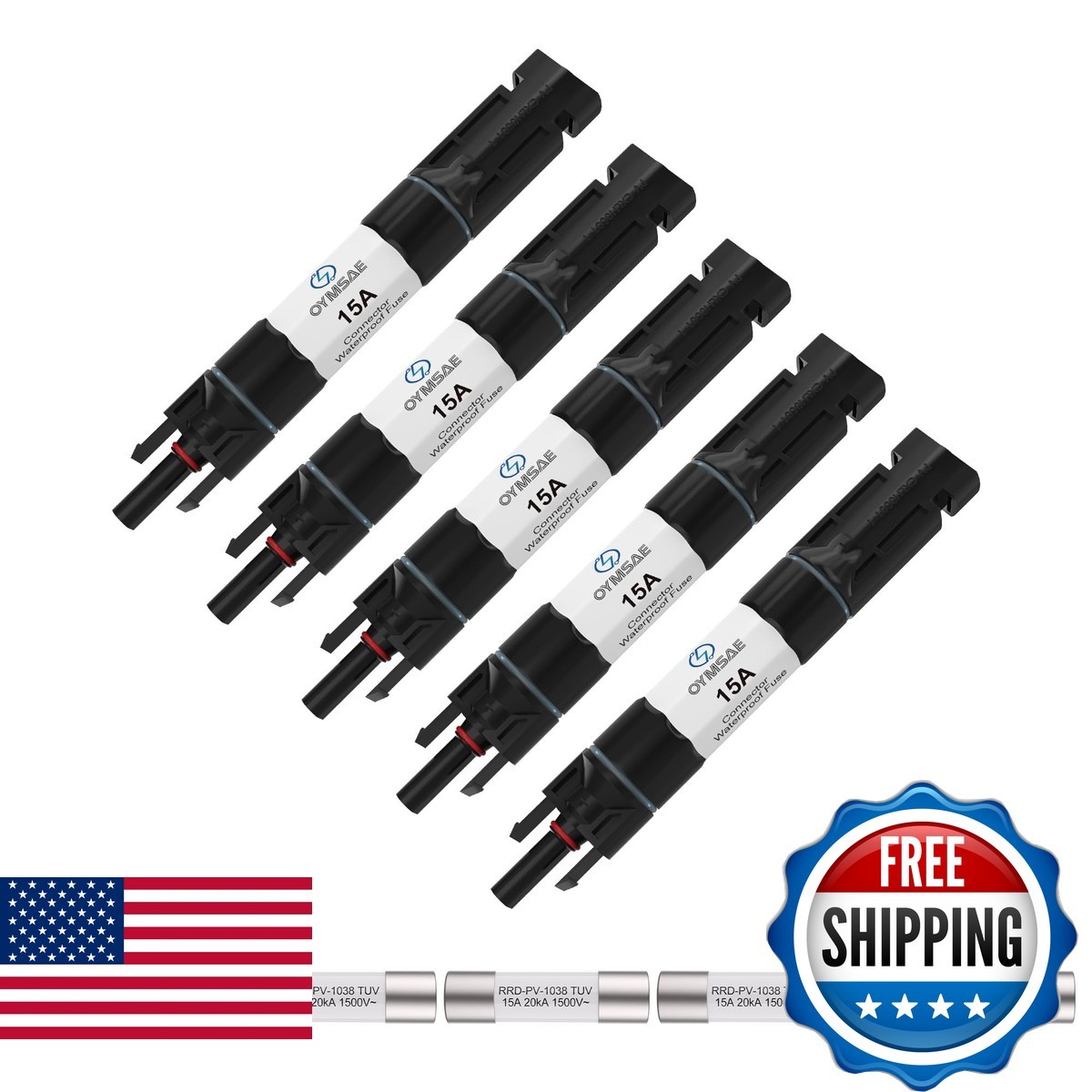 OYMSAE Solar Fuse Holder Inline Male & Female Connector 15 Amp PV Fuse Solar