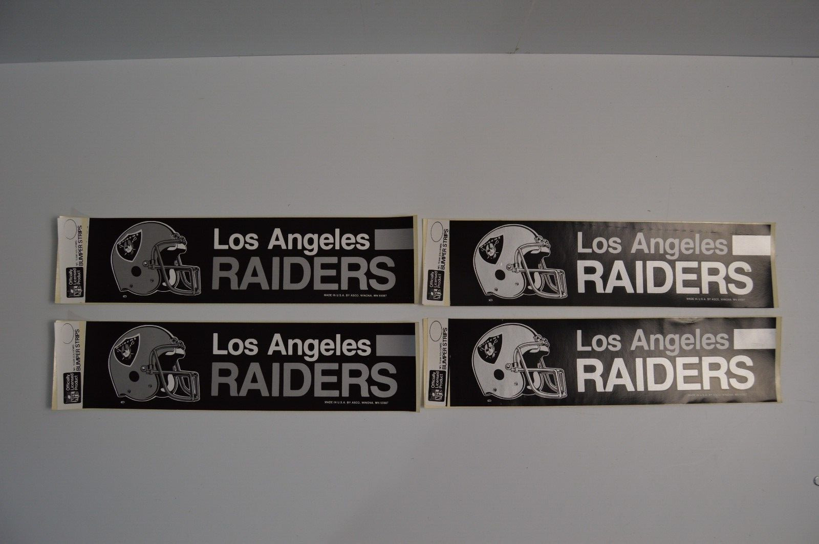 4 Vintage Los Angeles Raiders Bumper Strips Stickers New NOS Official NFL