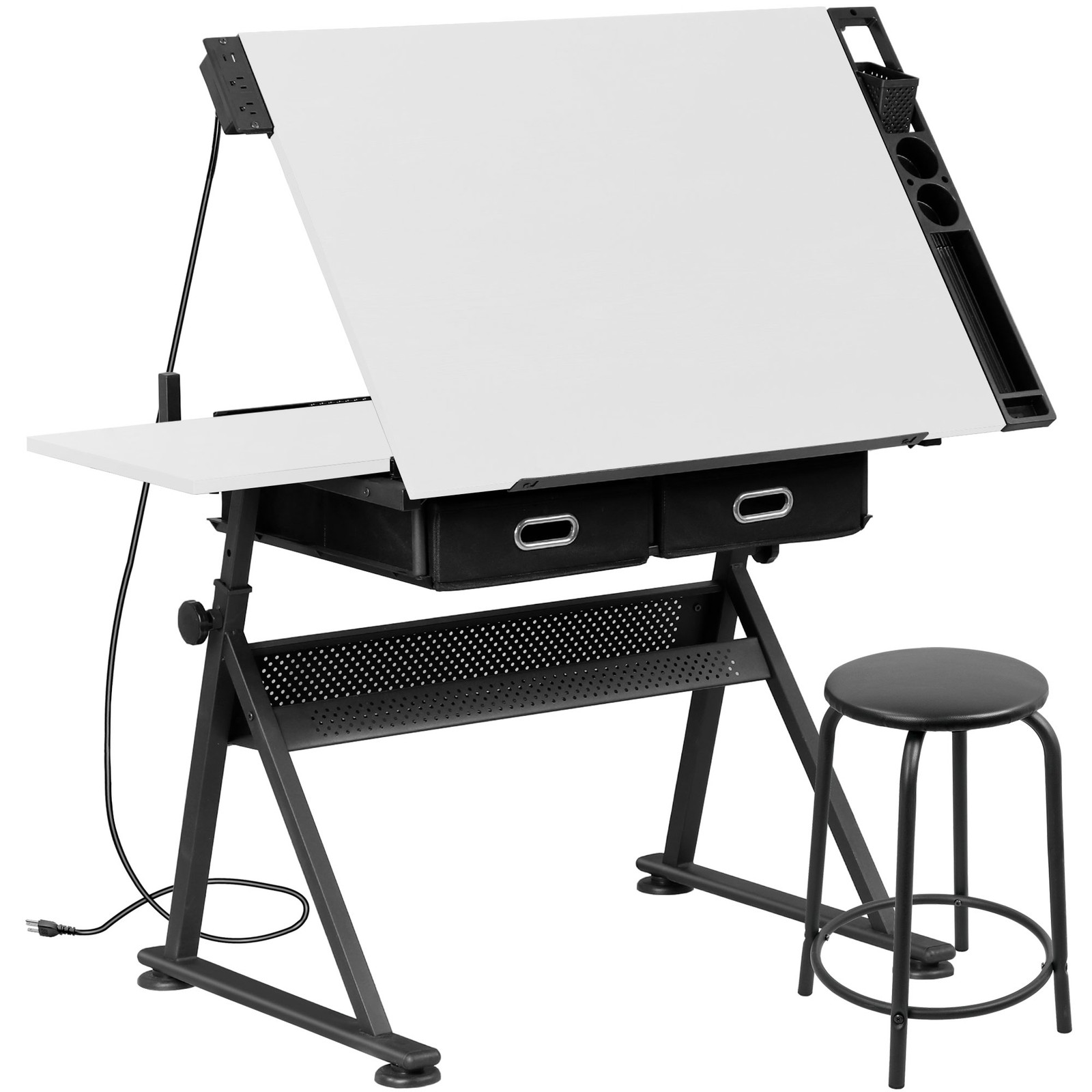Adjustable Drafting Table for Artists - Drawing Table w/ Drawer & Outlet White
