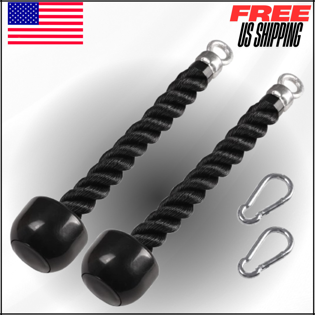 Pull Down Tricep Rope Kit, Non Slip Cable Attachment for Gym Face Pulls, 2 Hook