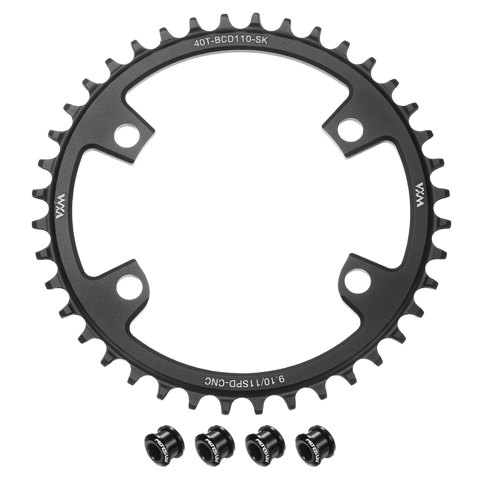 110BCD Bike Chainring 40T 168mm Diameter Round Aluminum with Screws Black