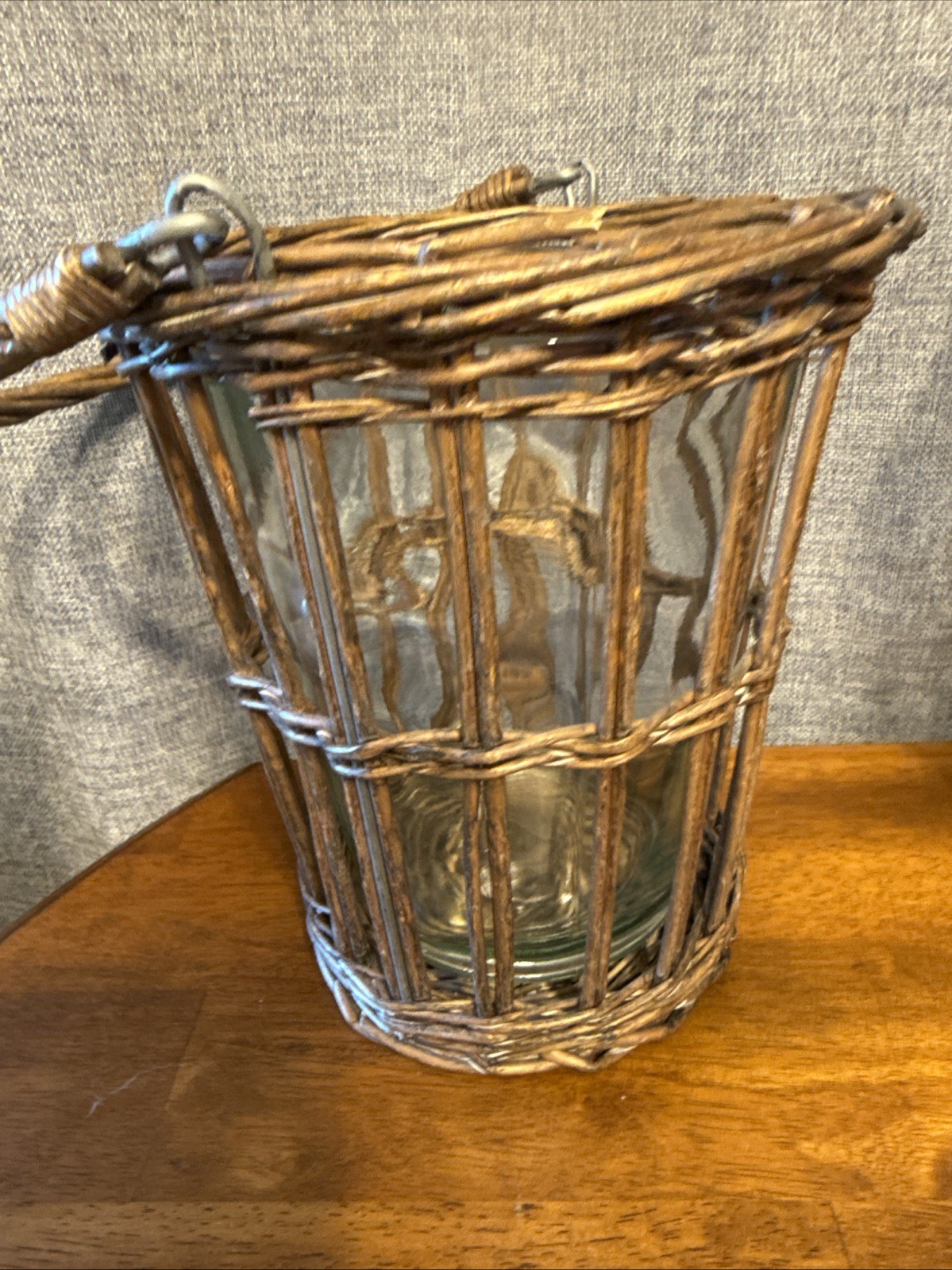 Lot of 2 Vintage Wicker Baskets With Glass Insert Plant Candle Flower Handles