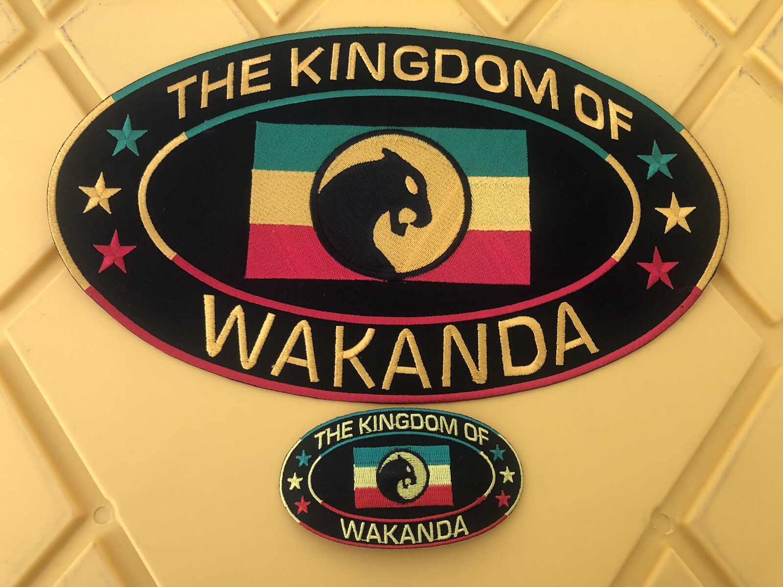 THE KINGDOM & NATION OF WAKANDA 12x7” & 2x4 SEW IRON ON PATCH BLACK PANTHER