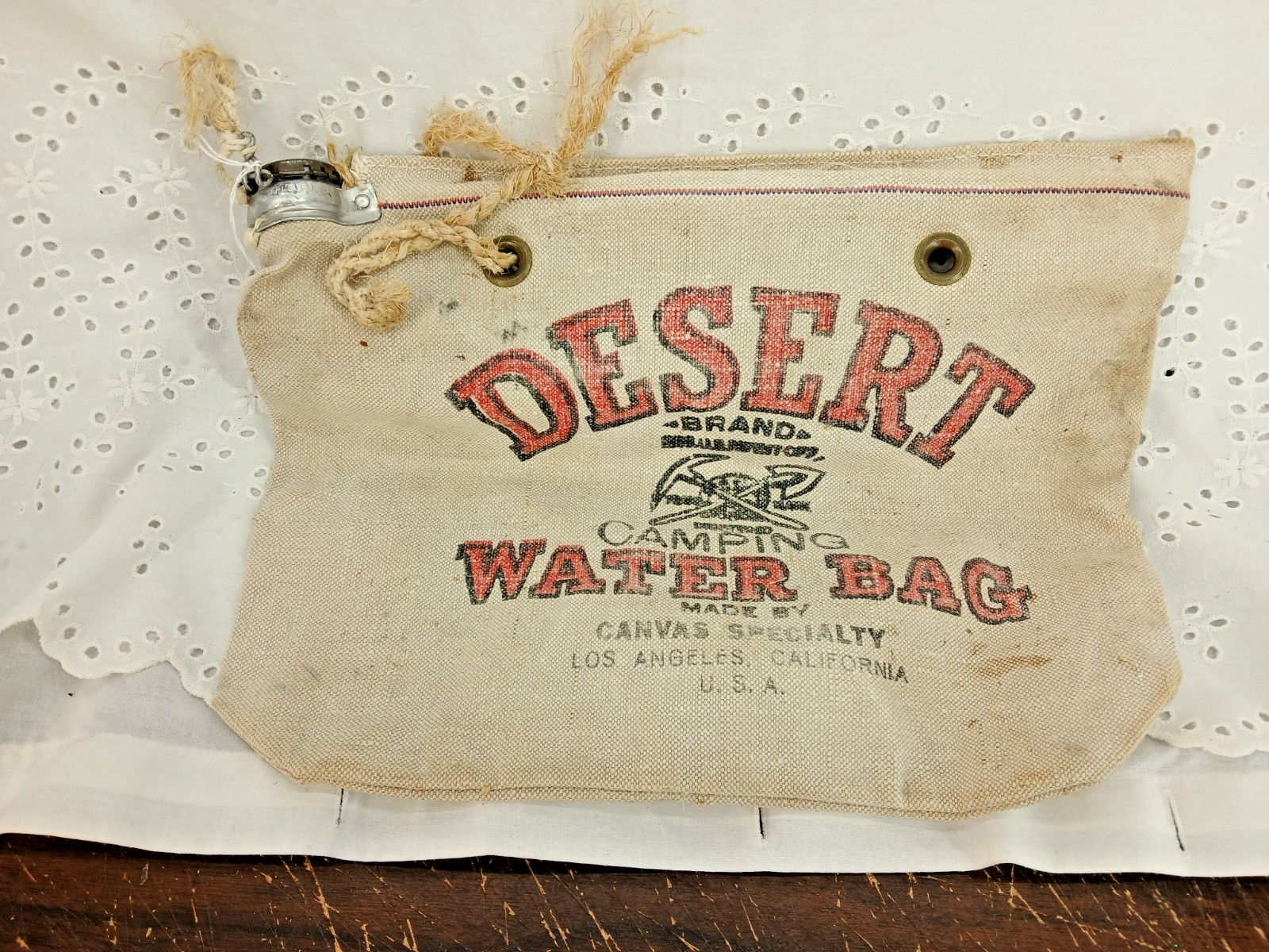 VINTAGE FLAX DESERT WATER BAG CAMPING LOS ANGELES CALIFORNIA KOA FREE SHIPPING