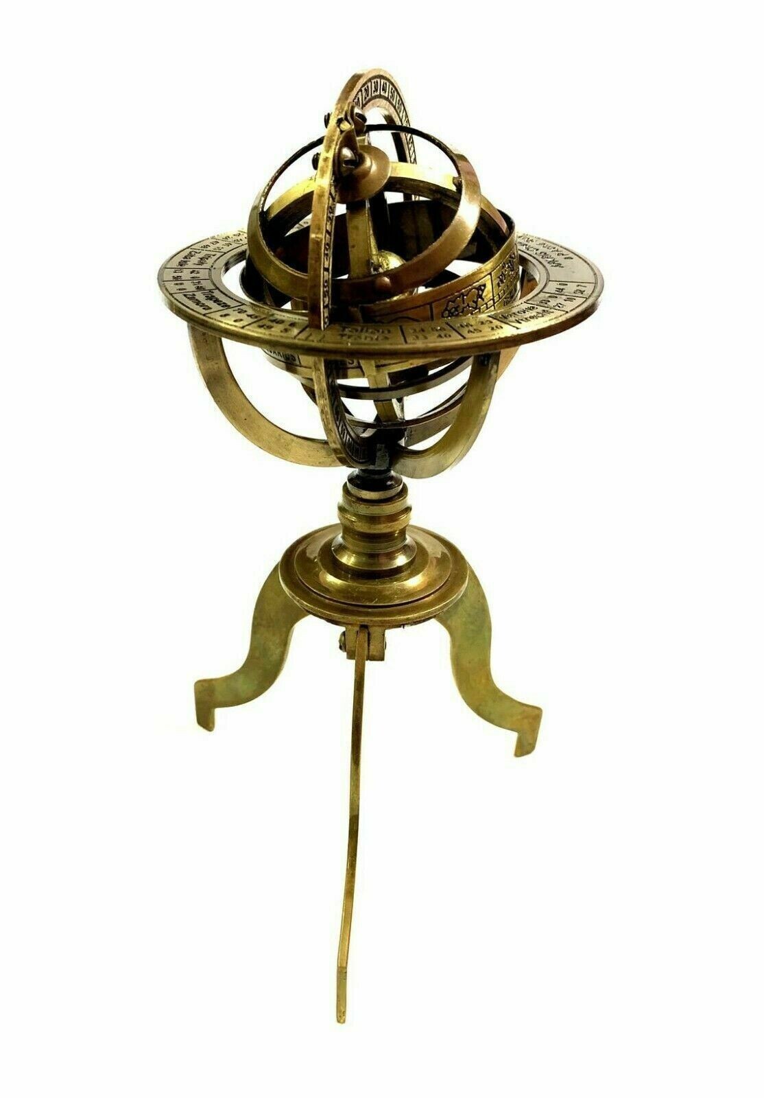 Antique 8" Nautical Style Brass Armillary Sphere Astrolabe Marine Decor Globe