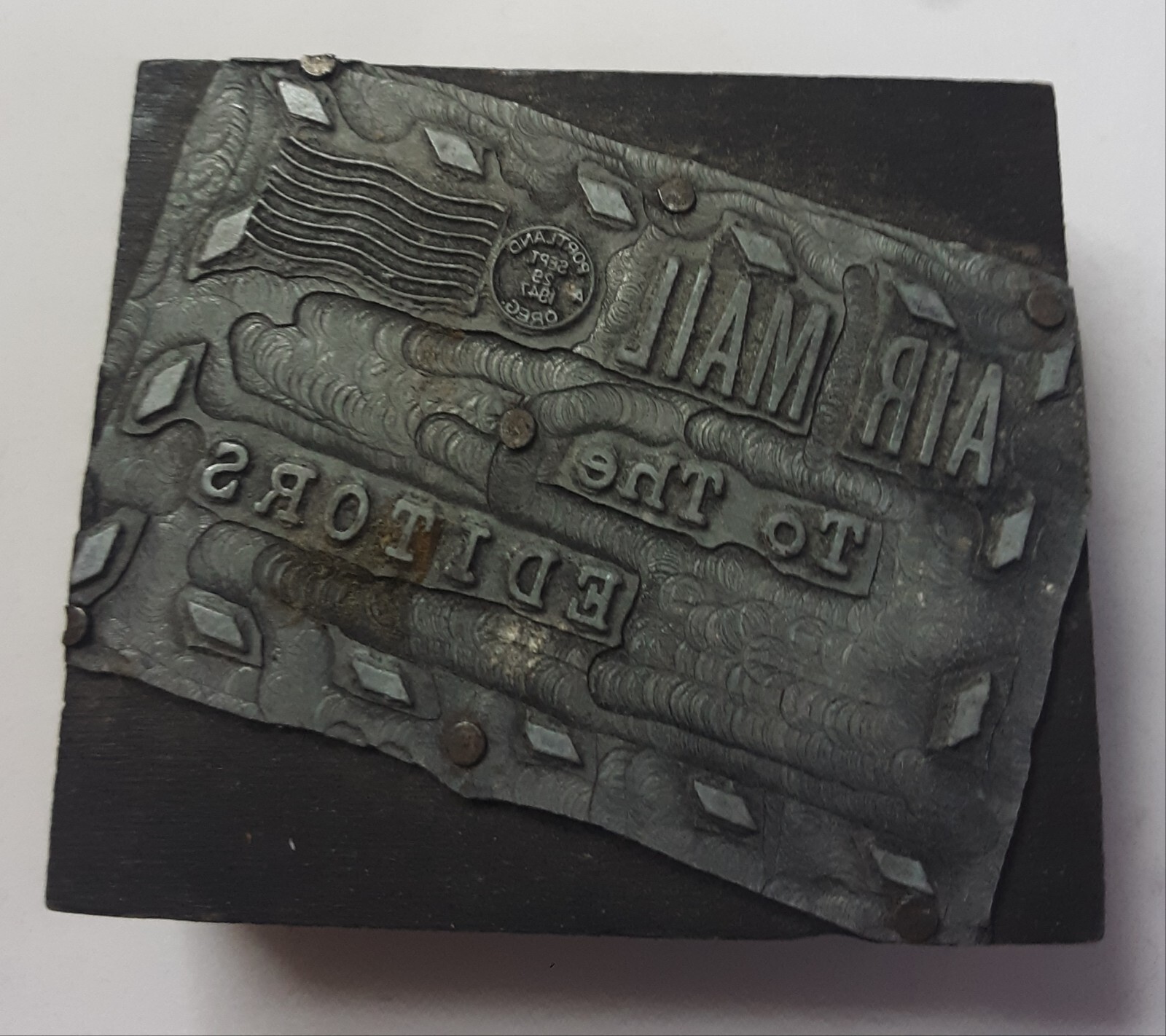 1947 AIR MAIL TO THE EDITOR WOOD BLOCK STAMPER PORTLAND OREG SEPT 26 1947