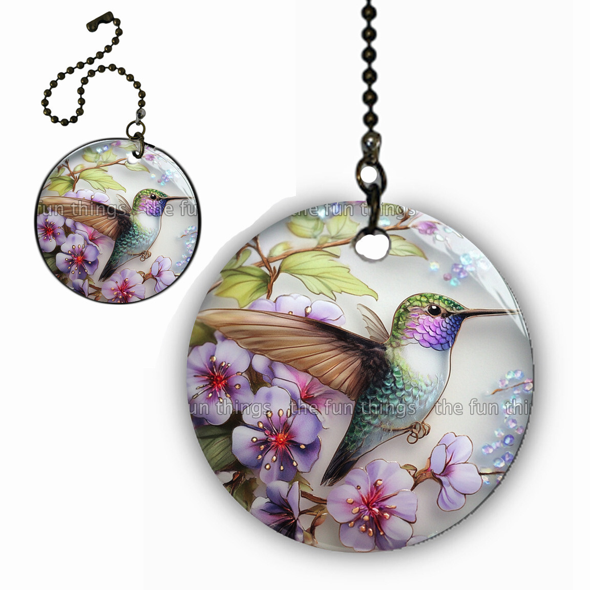 2 x Hummingbird Bird Ceiling Fan Lighting Pull Chain Extension Chain & Charm