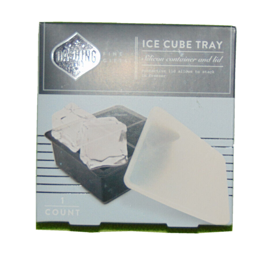 Dashing Large Ice Cube Tray Silicone Mold 4 Cube with Lid Freezer New