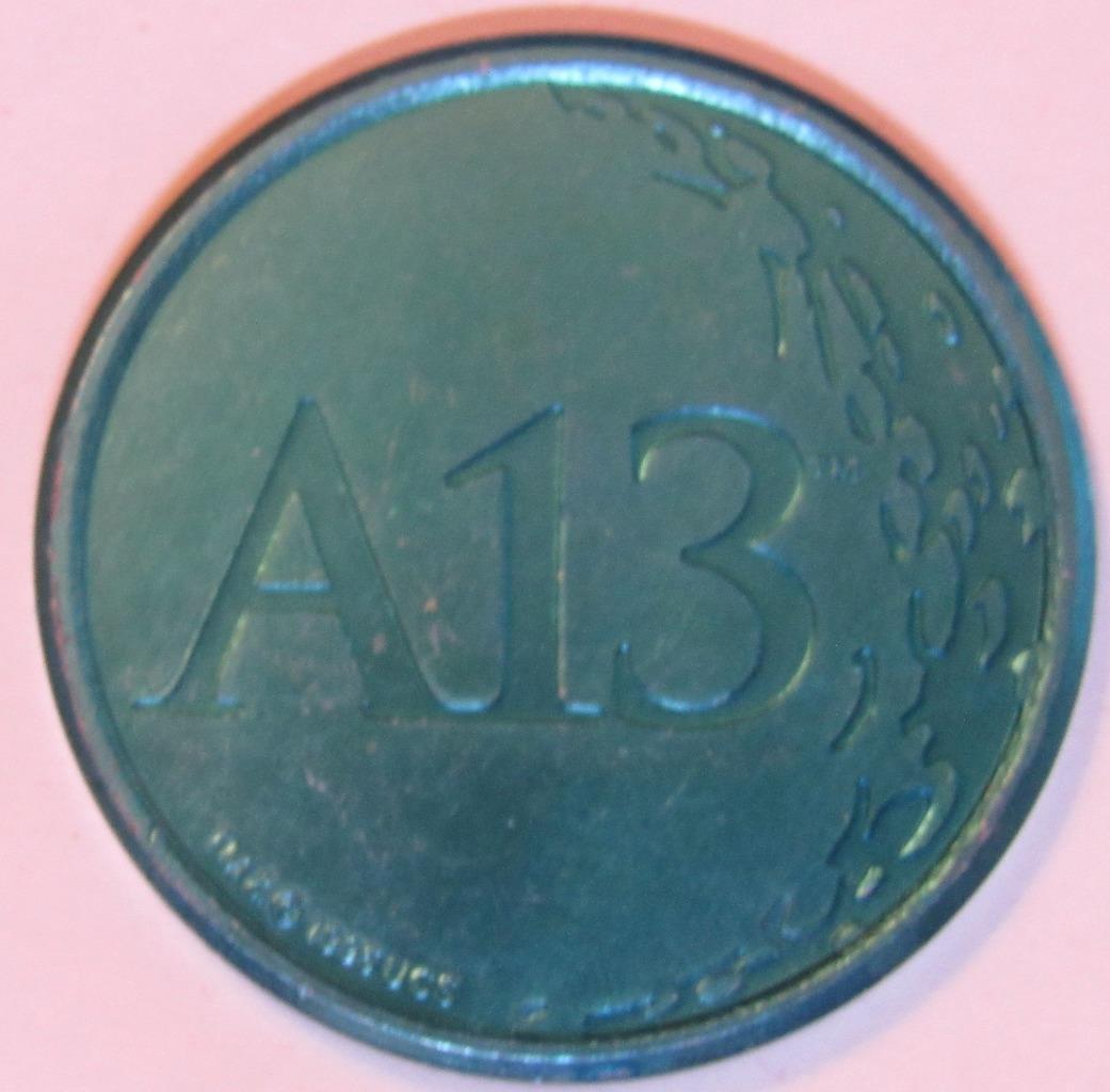 APOLLO 13 SPACE TOKEN, ALUMINUM COIN, 1995 BLUE TEAL JUST OVER 1.5" DIAM.