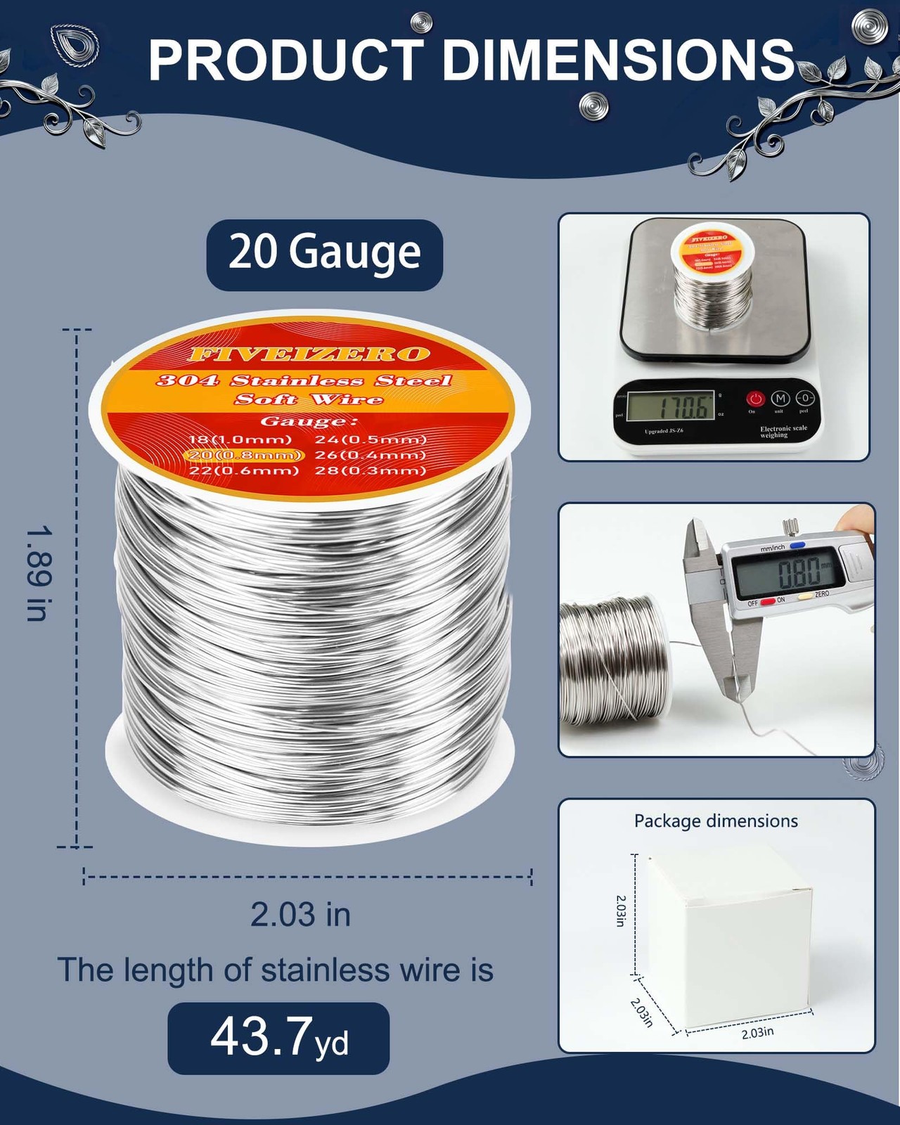 FIVEIZERO 20 Gauge 304 Stainless Steel Wire for Jewelry 20 Gauge, Silver