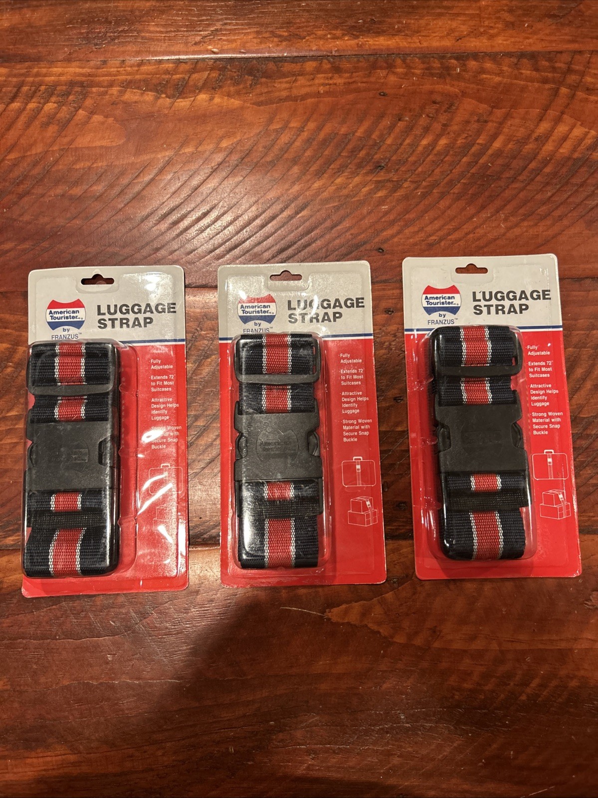 Vintage American Tourists Luggage Strap Black & Red Striped 2” Wide Sealed (3)