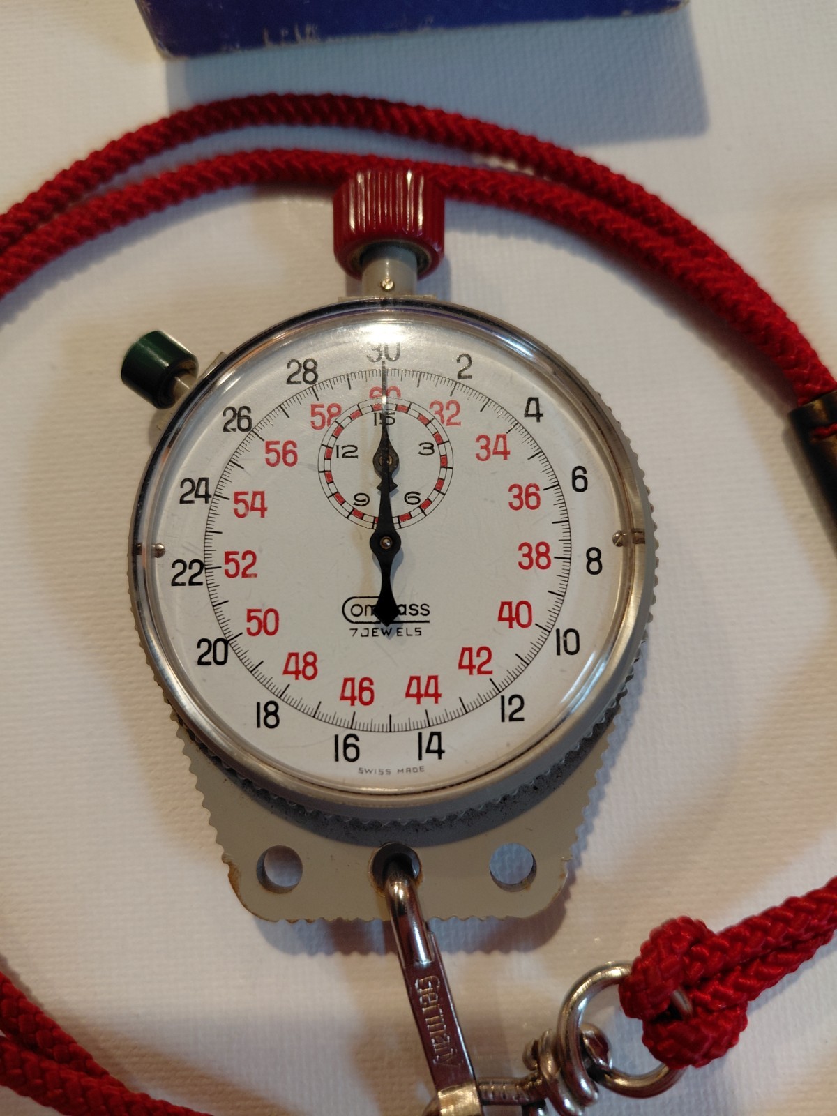 Vintage 4007 Stop Watch Compass Instrument Swiss 7 Jewels Working W/Box