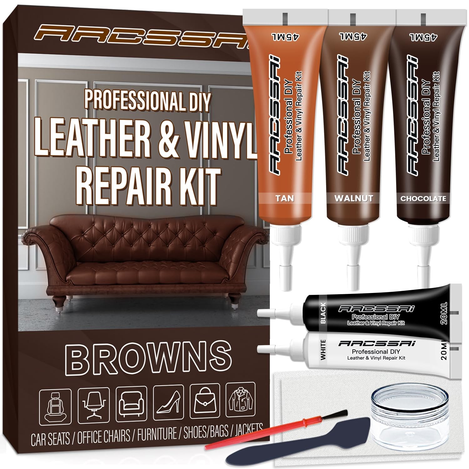 Brown Leather Repair Kit for Furniture, Leather Couch Repair Kit for Sofa, Sh...