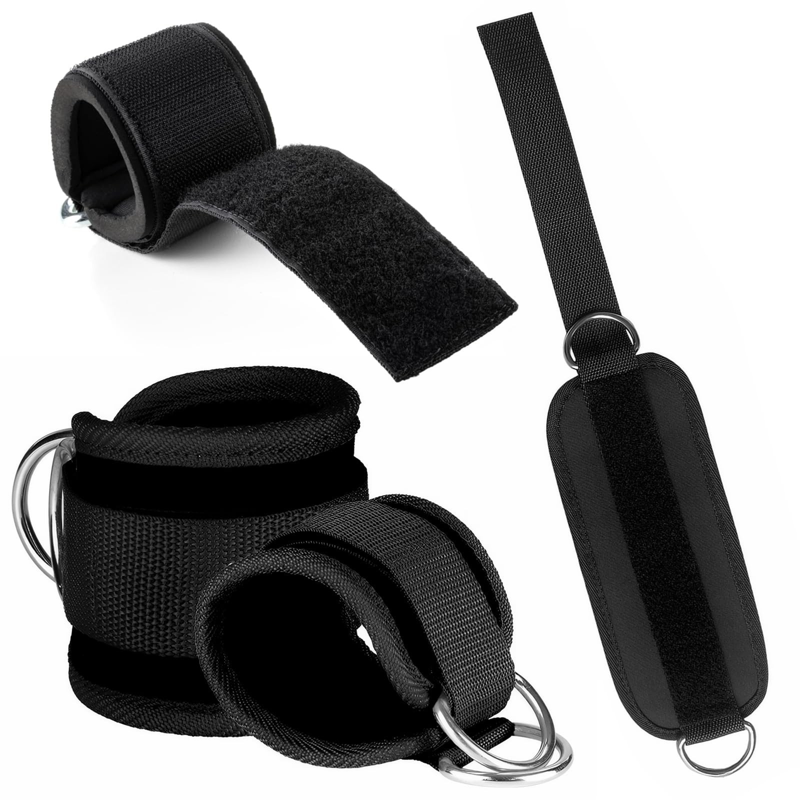 2 PCS Weightlifting Straps with D Ring,Adjustable Wrist Cuffs Black