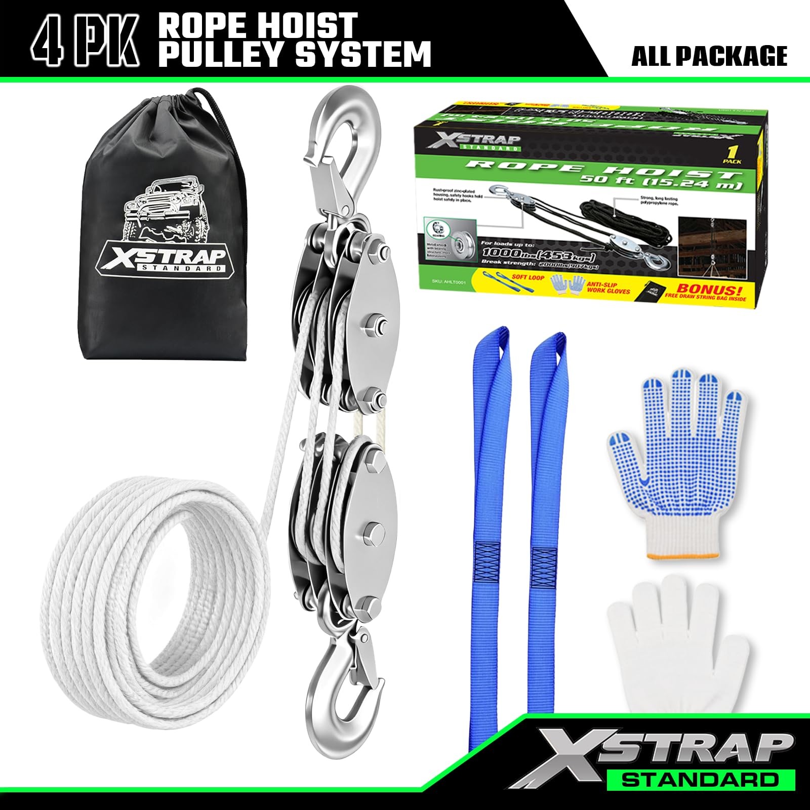 Heavy Duty Cable Pull, 0.9kg, Breaking Strength, 15m, 453.6kg Workload Block Un...