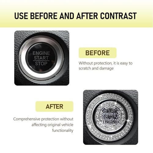 Bling Car One-Button Start Button Bezel Decoration Kit, Ignition 2 PCS White