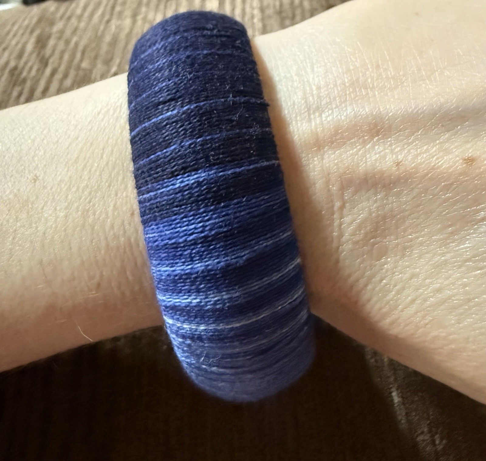 Hand wrapped Blue Fiber Bangle Bracelet