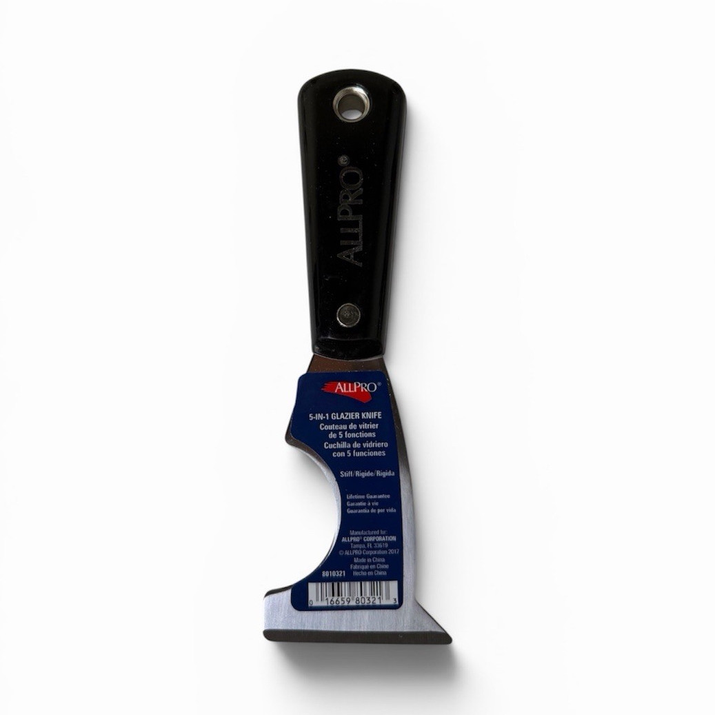 ALLPRO 5-in-1 Glazier Knife 2in Steel Blade Putty Knife Black/Silver