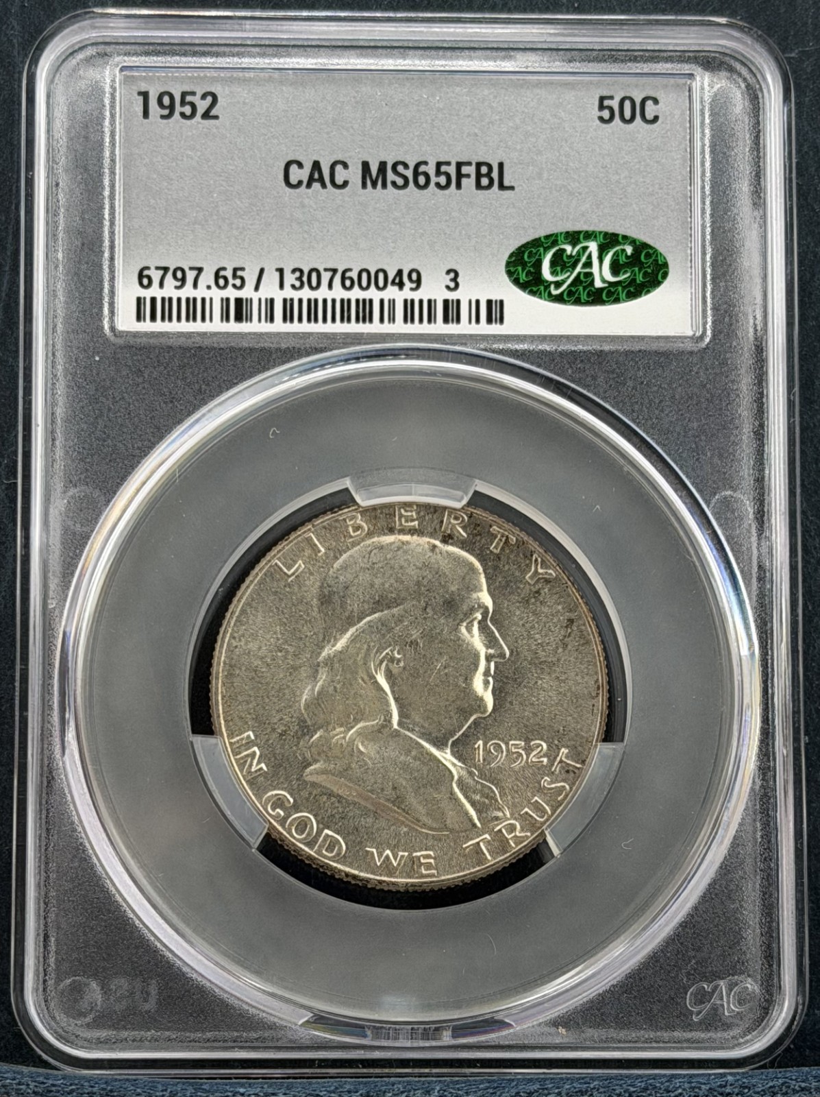 1952 Franklin Half Dollar CACG MS-65 FBL