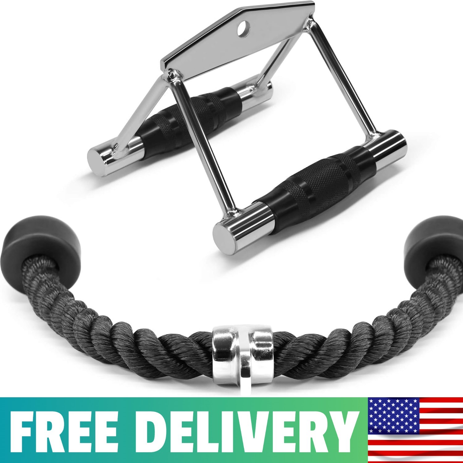 Cable Machine Attachment, Row Handles, Tricep Rope, Straight Bar, V Bar, LAT Pul