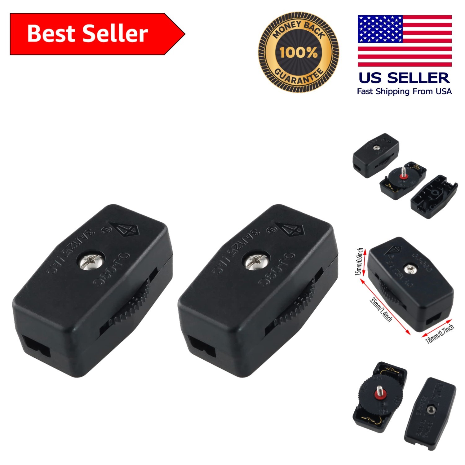 Versatile 2PCS Inline Plug Rotary Switch - Easy Replacement for Home Lighting