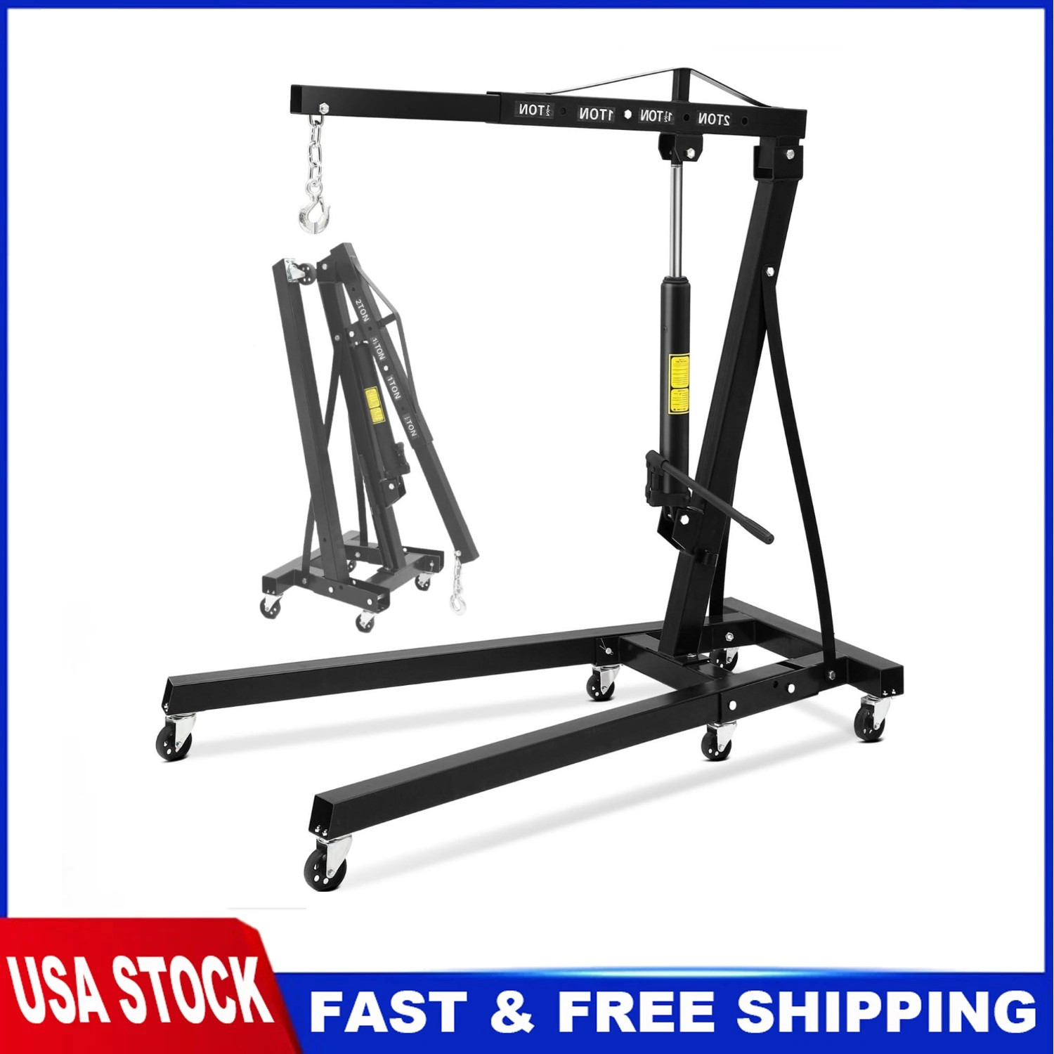2 Ton Folding Engine Hoist Heavy Duty Steel Cherry Picker Shop Crane Hoist