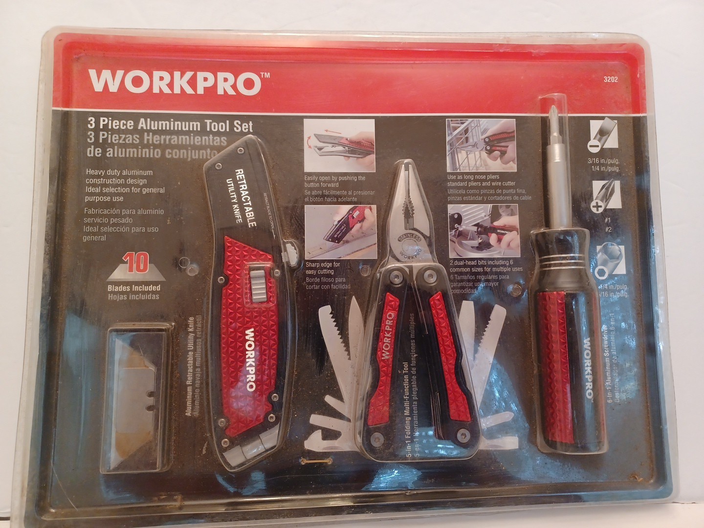WORKPRO 3 Piece Aluminum Multi Tool SET & Utility Knife W/10 Blades NEW IN BOX