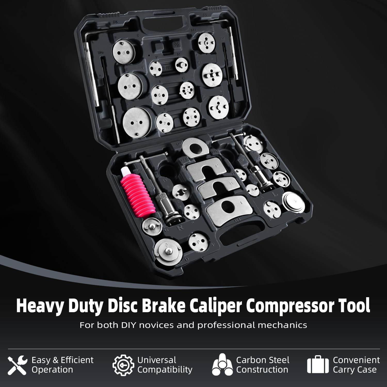 35Pc Universal Car Disc Brake Pad Caliper Piston Rewind Wind Back Tool Kit Black