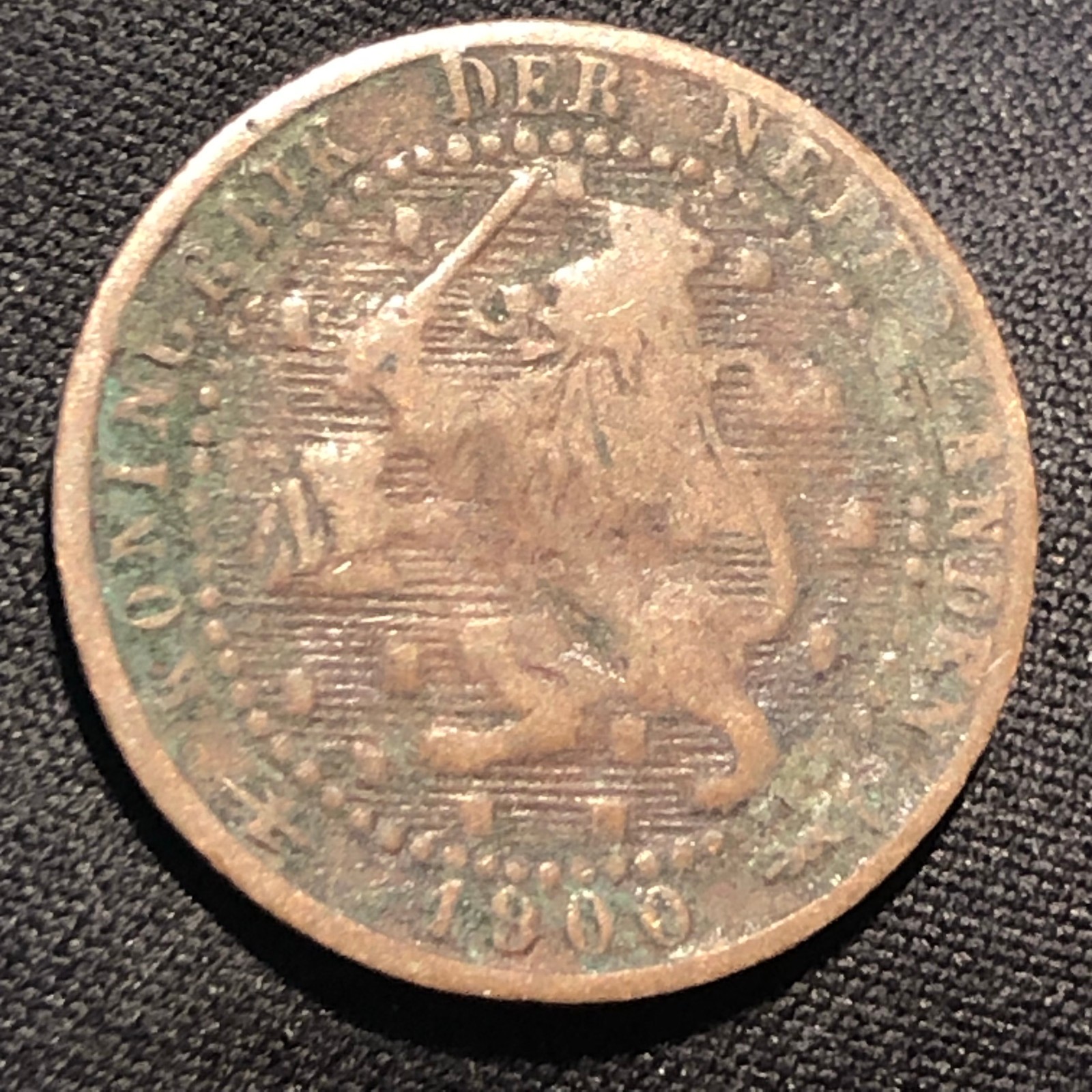 1900 Netherlands 1 Cent Bronze Coin - VG (Very Good) condition