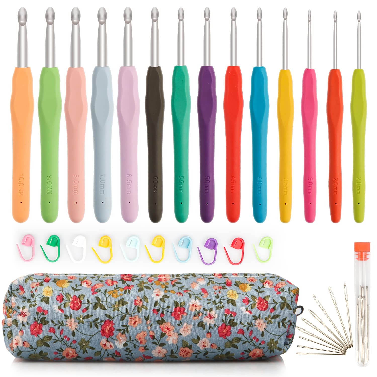 14 Piece Crochet Hook Set, Soft Grip Ergonomic Crochet Needles with Storage C...